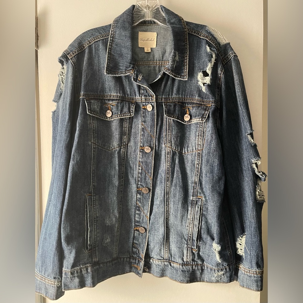 ANTHROPOLOGIE UNPUBLISHED LADIES DISTRESSED BOHO CHIC DENIM JACKET-SIZE LARGE